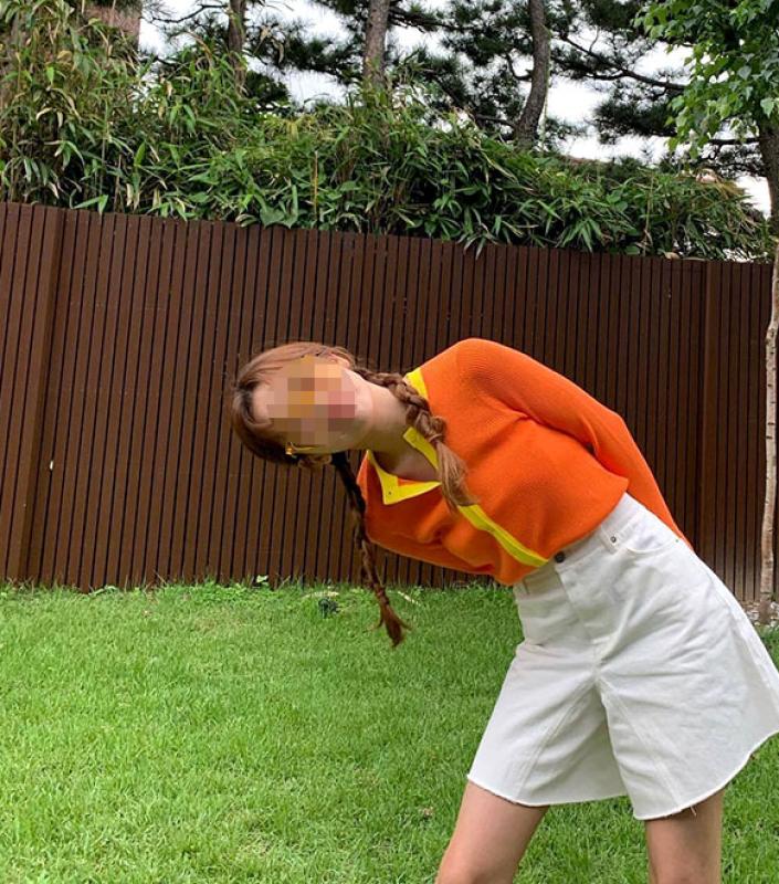 슬기 오렌지 가디건 박주미 사피영 스타일 배색 니트