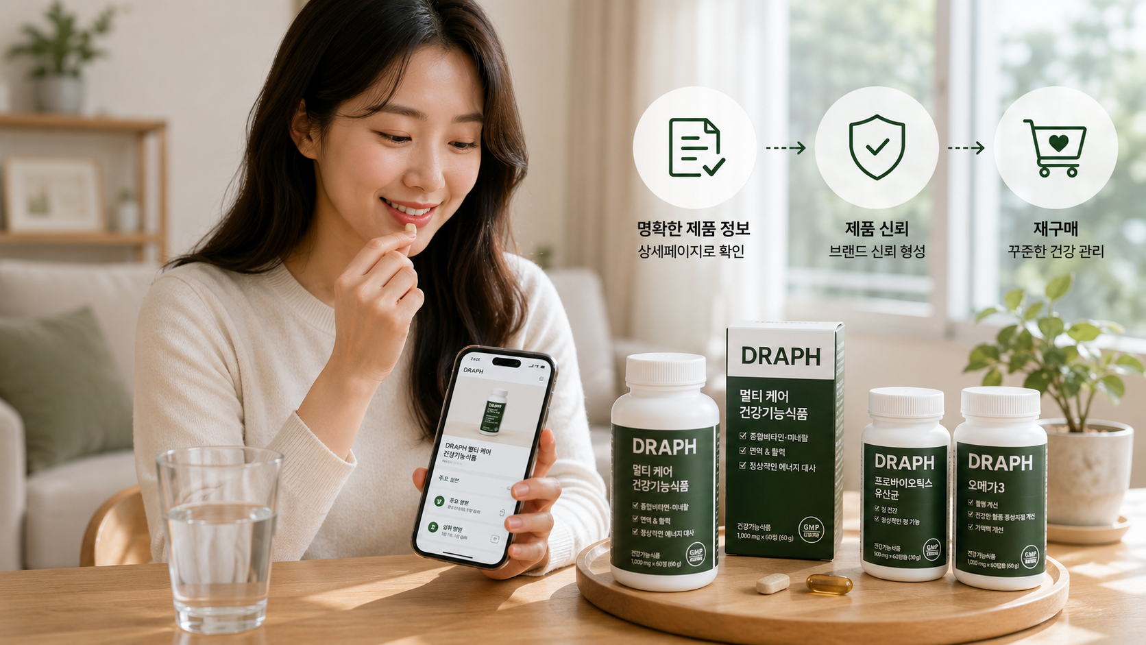 명확한 건강기능식품 상세페이지 정보가 브랜드 신뢰와 재구매로 이어지는 모습