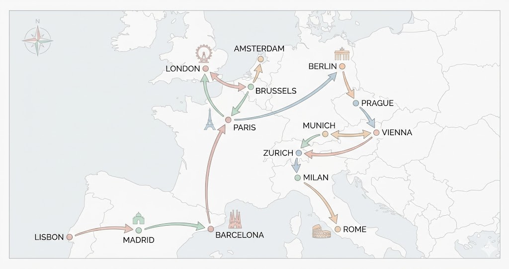 유럽 여행 루트 지도