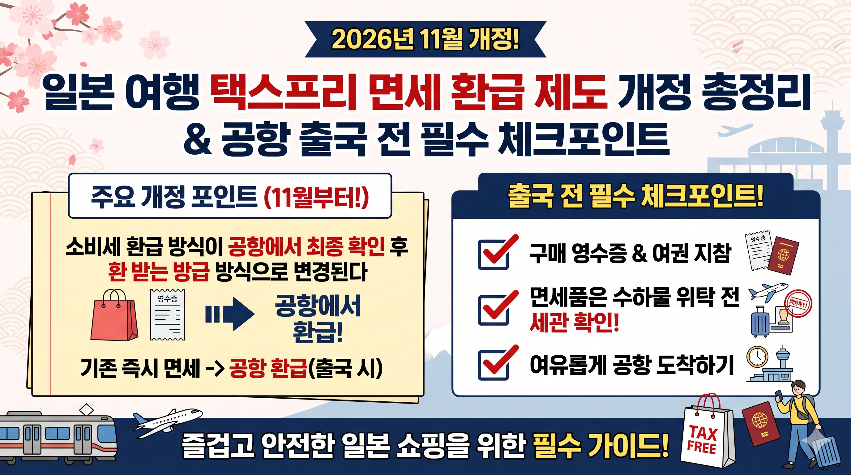 2026년 11월 일본 여행 택스프리 면세 환급 제도 개정 총정리 및 공항 출국 전 필수 체크포인트
