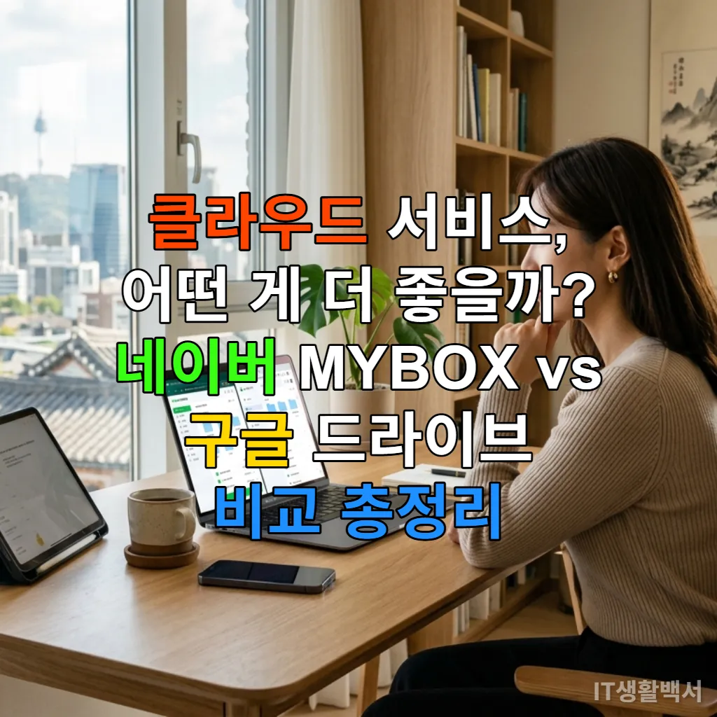 두 클라우드 서비스의 특징을 비교하는 사람이 노트북을 들여다보는 모습