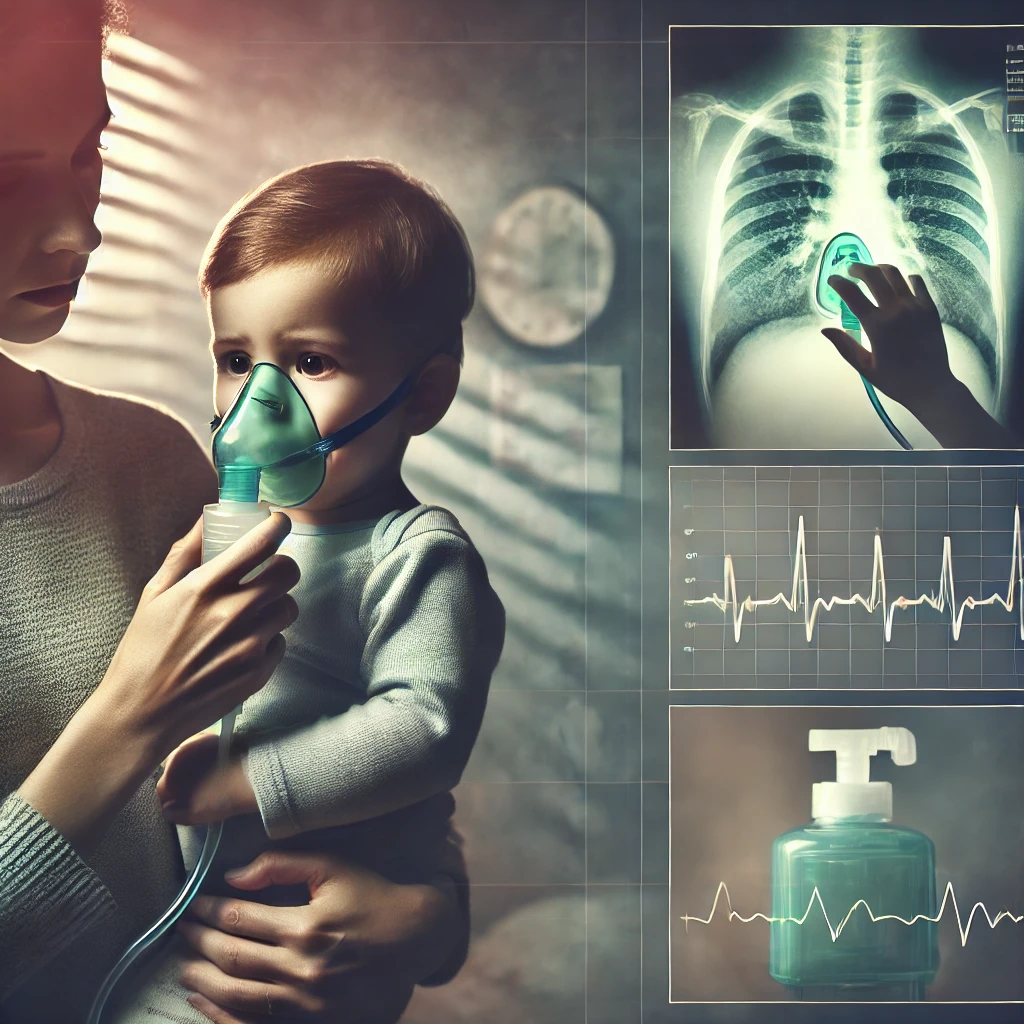 이 사진은 새로운 감염병인 HMPV 관련 AI로 제작된 사진입니다. 호흡기 치료를 하고 있는 아이의 모습이 들어 가있습니다.