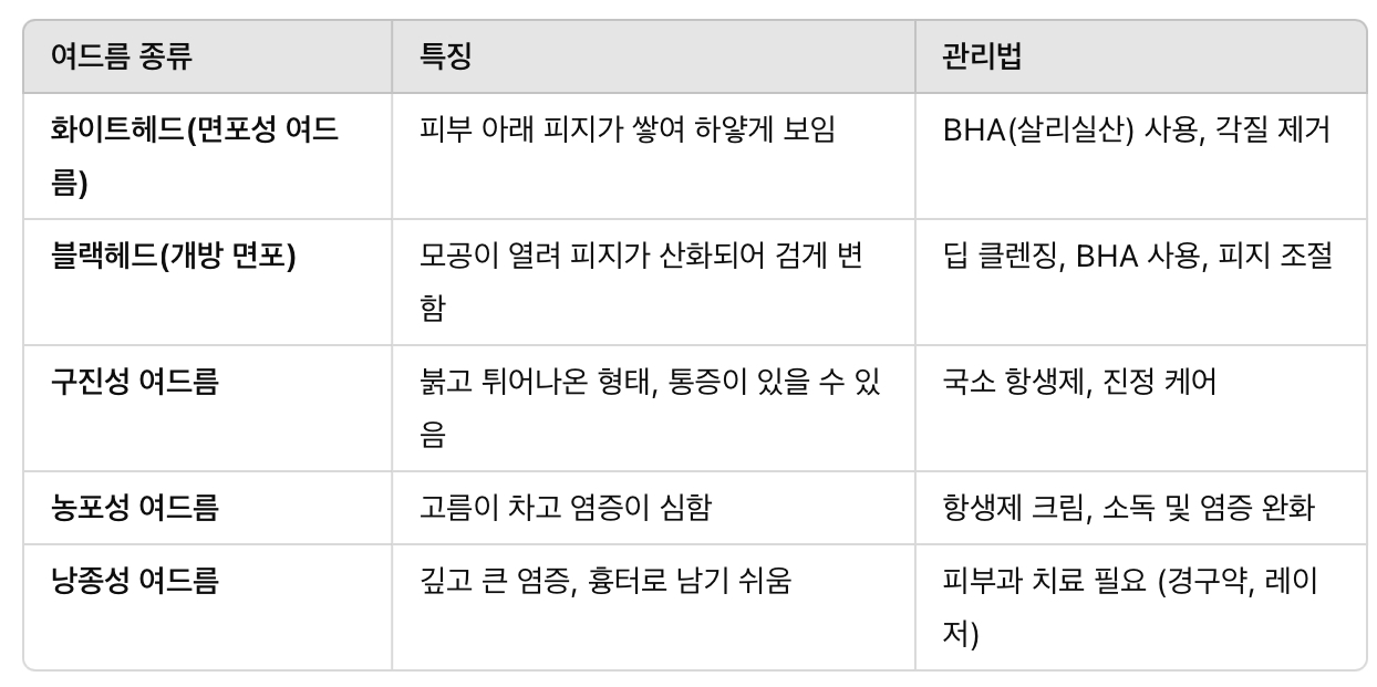 여드름 유형별 특징