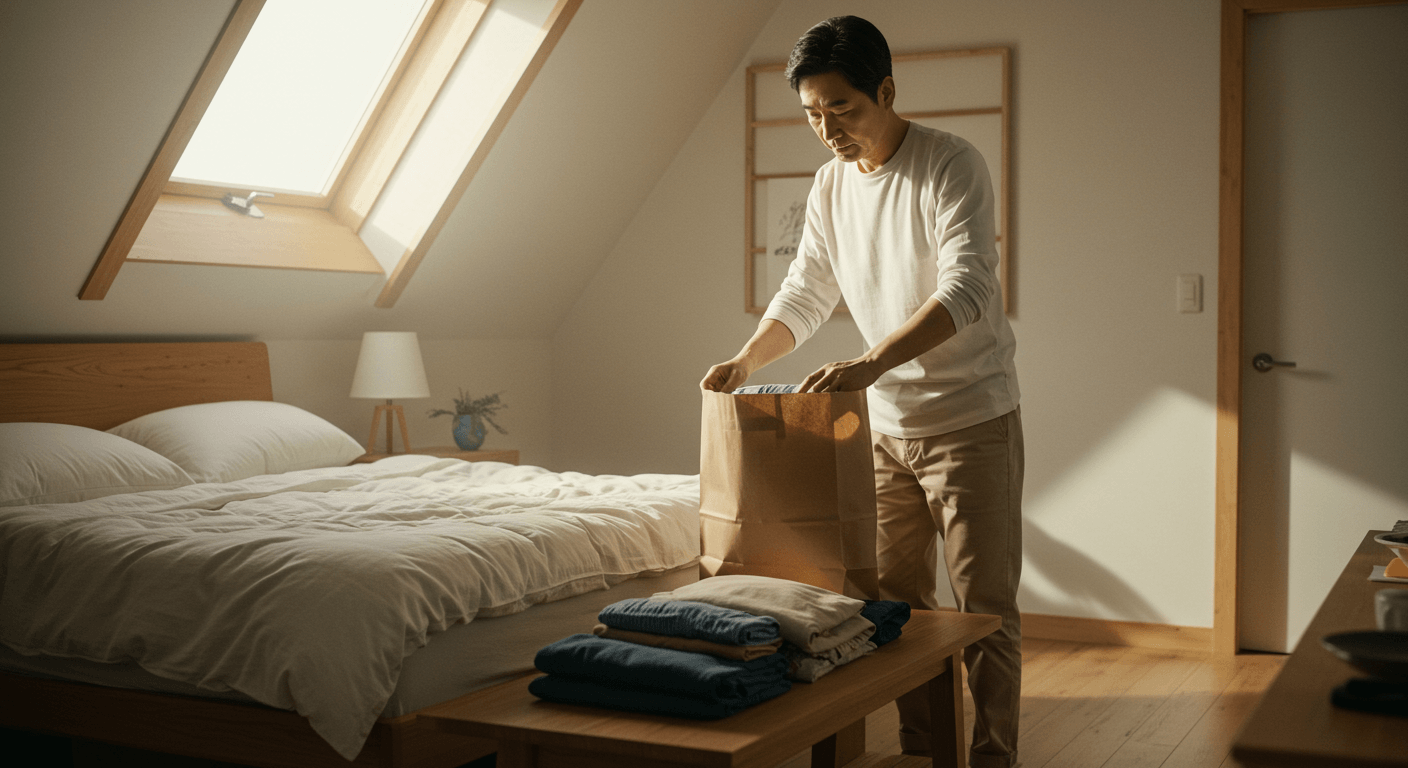 증거 자료를 종이 봉투에 담고 있는 남성