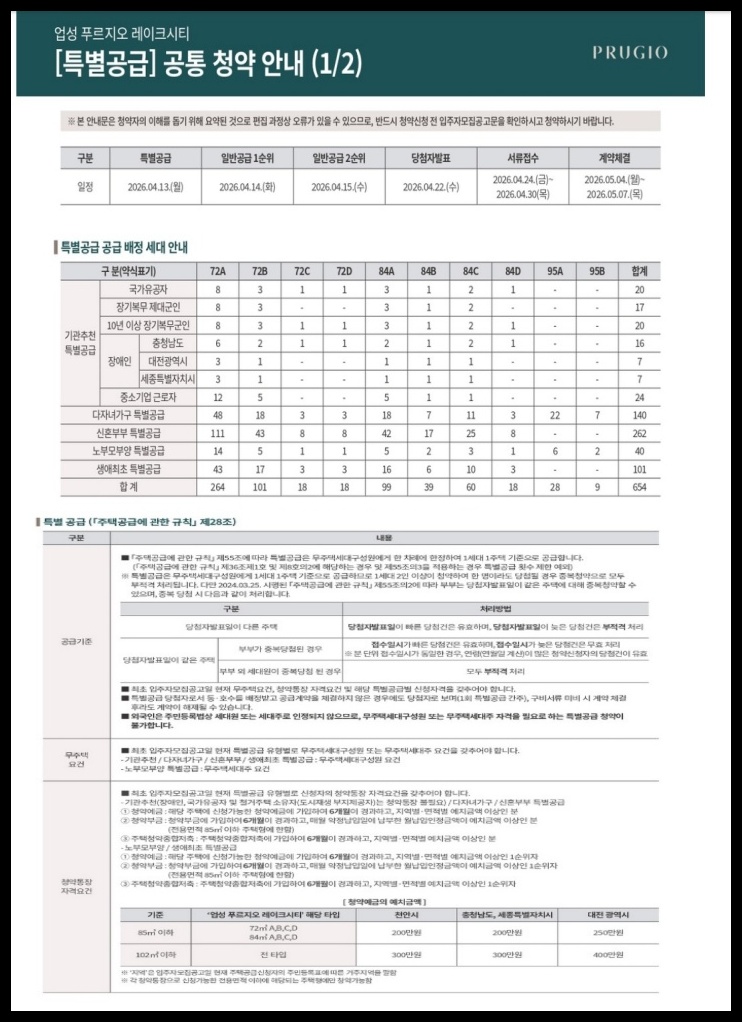 천안 업성푸르지오 레이크시티 특별공급 청약 안내