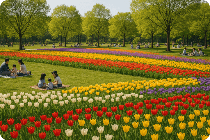 꽃 공원 봄 나들이 가족 아이들 주말