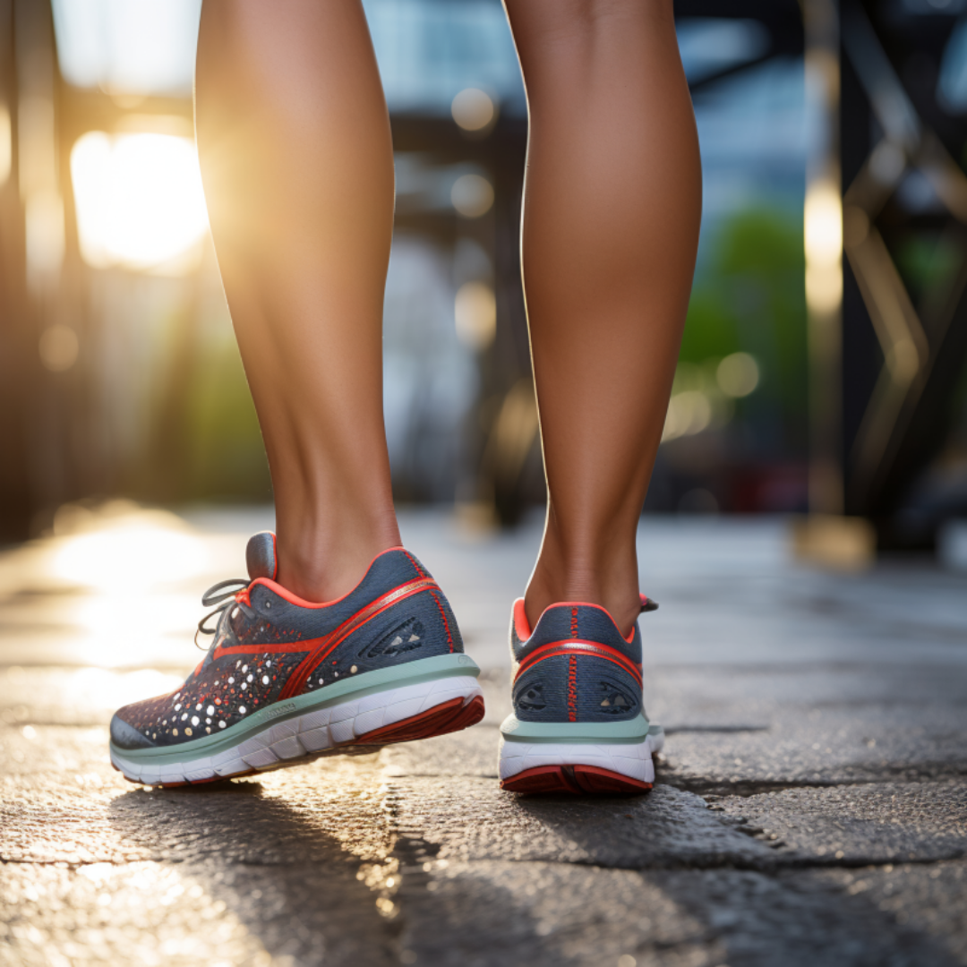 운동화를 신고 걷고 있는 다리 모습