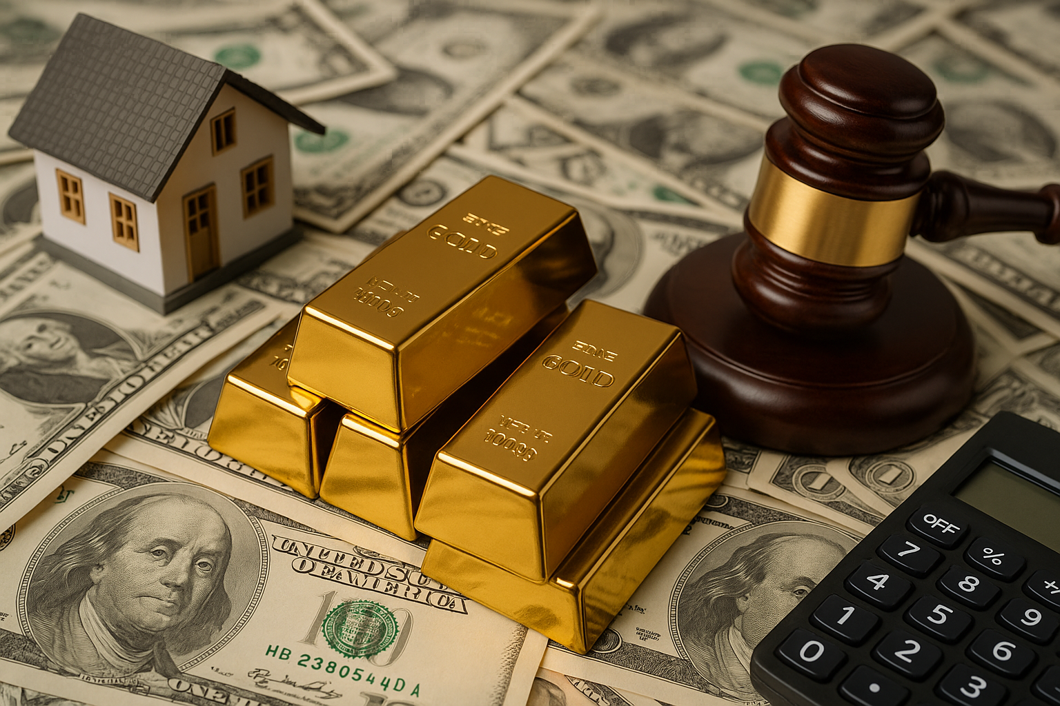 현금, 골드바, 계산기, 세금등을 표현하는 물건