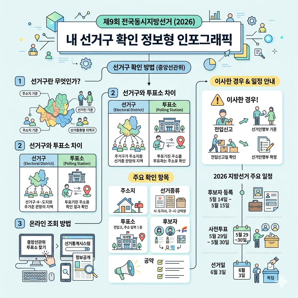 내 선거구 확인 방법 주소지 기준 선거구·투표소·후보자 조회 인포그래픽
