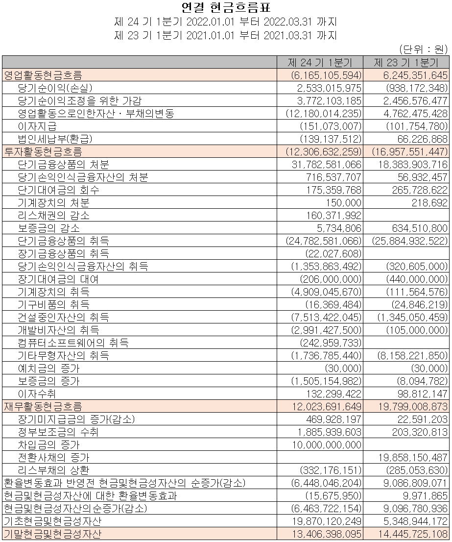 텔레칩스 - 현금흐름표