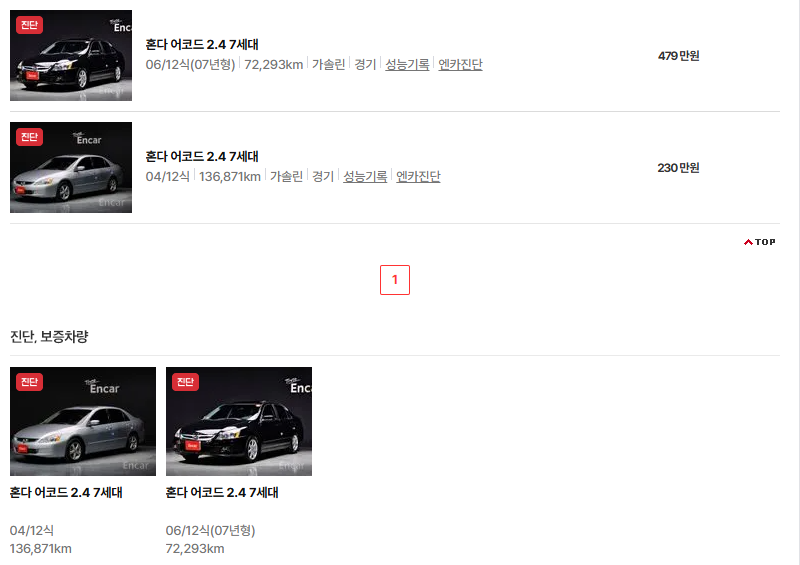 혼다 어코드 중고차 가격 시세표 유지비