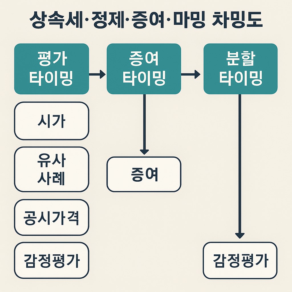 상속세 평가·증여·분할 타이밍 흐름도: 시가·유사사례·공시가격·감정평가