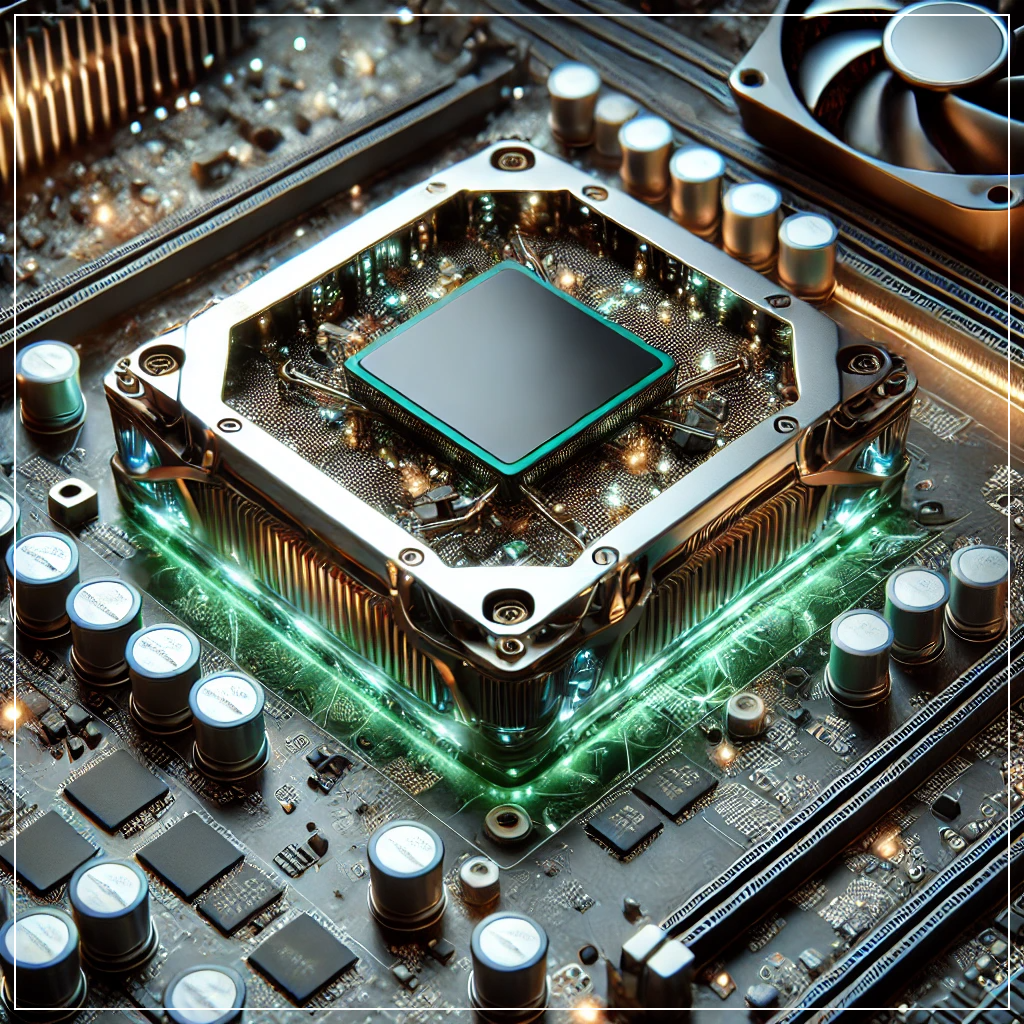 AI 연산을 수행하는 고급 GPU의 근접 촬영 이미지