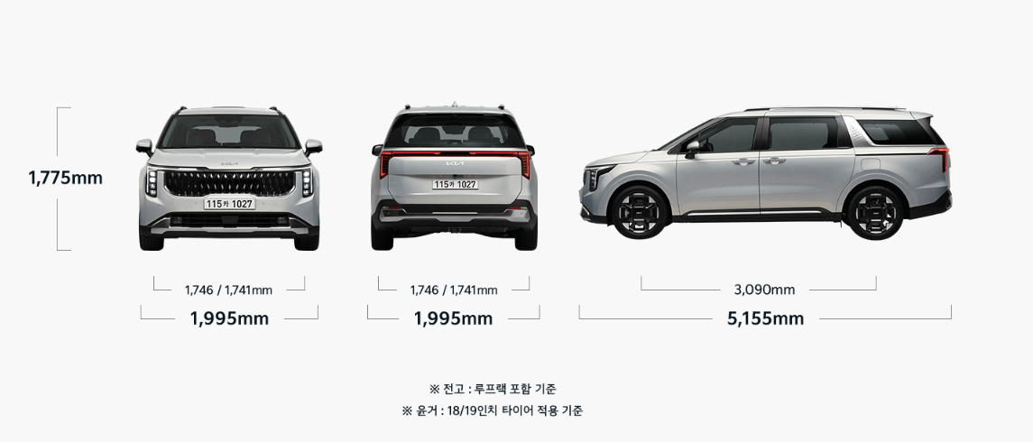 2024 더 뉴 카니발 제원(출처 : 기아자동차 홈페이지)