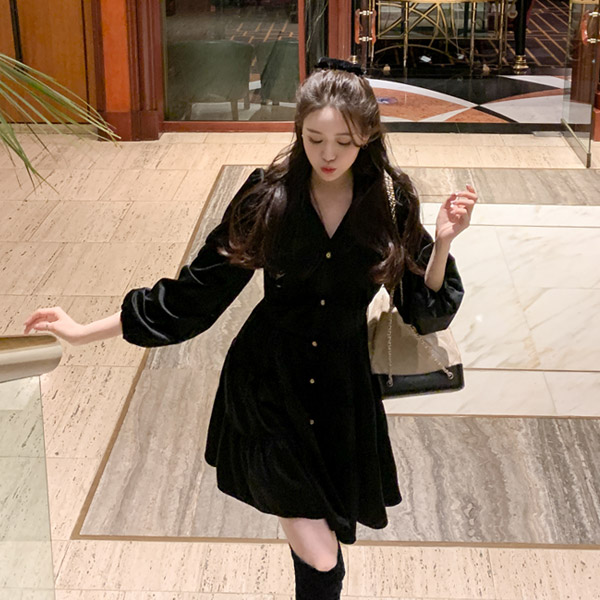 아뜨랑스 플레어 캉캉 벨벳 미니 원피스 op13078