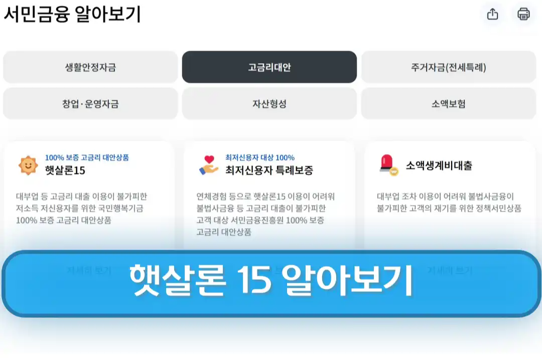 정부지원 대출 서민 금융 지원 자격 종류
