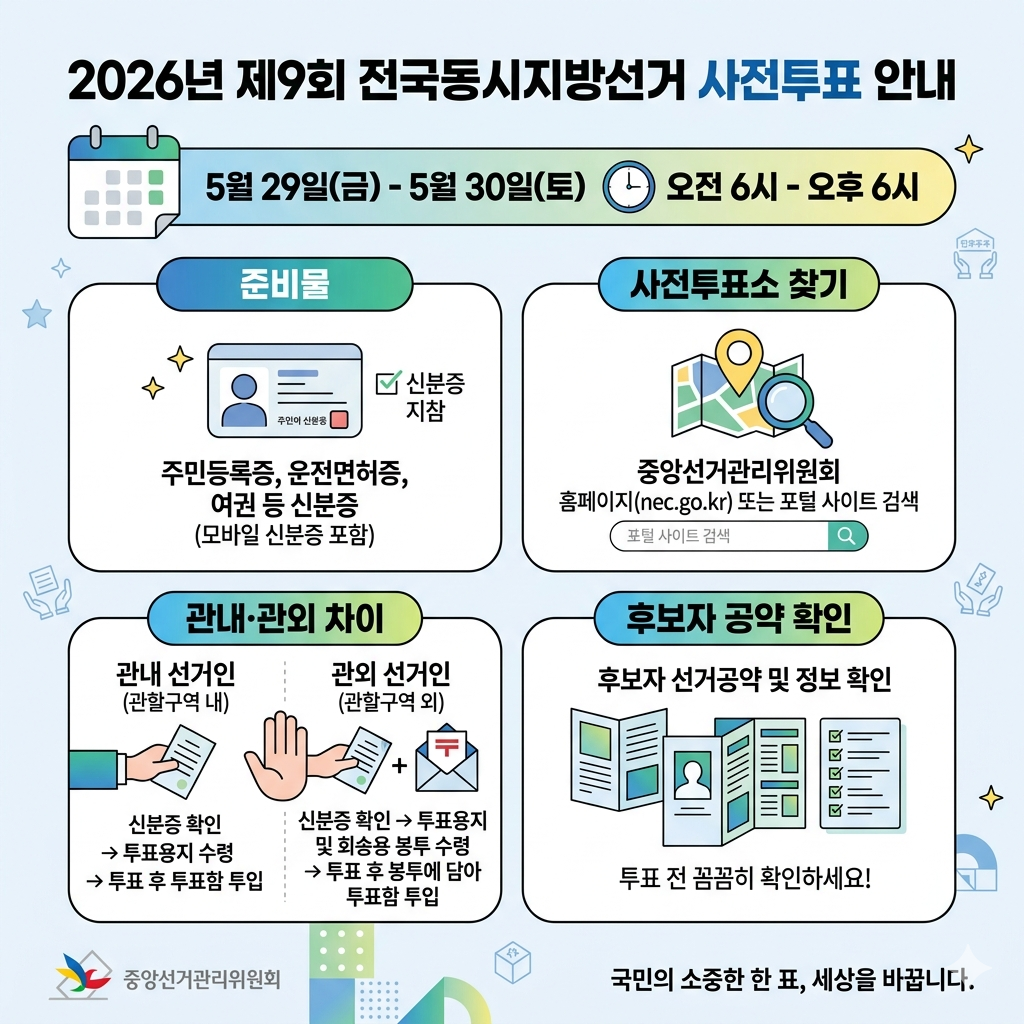 2026 지방선거 사전투표 일정&middot;시간&middot;투표소 찾기 인포그래픽