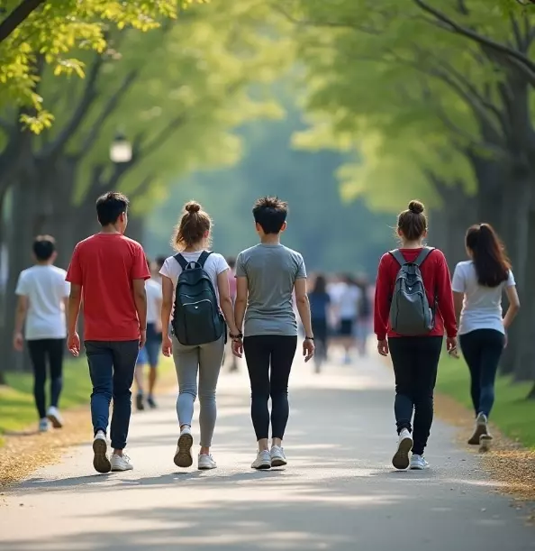 공원에서 걷고 있는 사람들