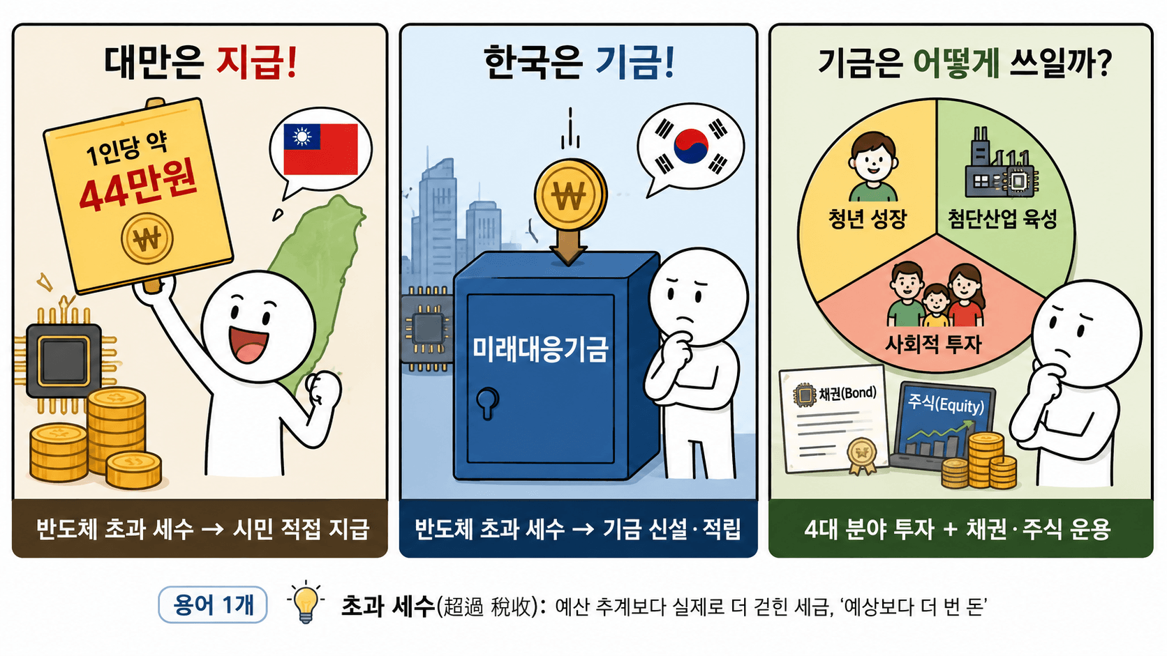 대만 지급, 한국 기금 비교 인포그래픽