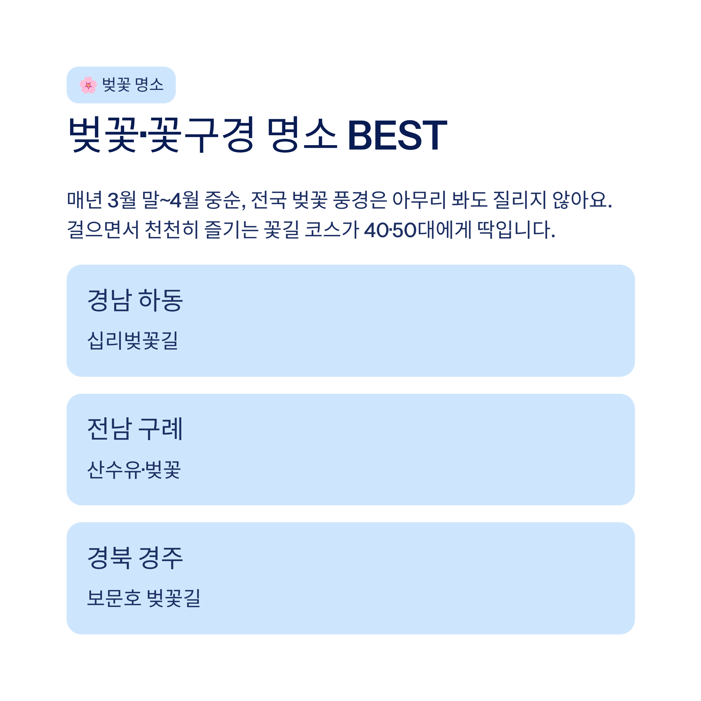 봄 국내 여행지 추천 – 40·50대가 진짜 좋아하는 가볼만한곳 총정리