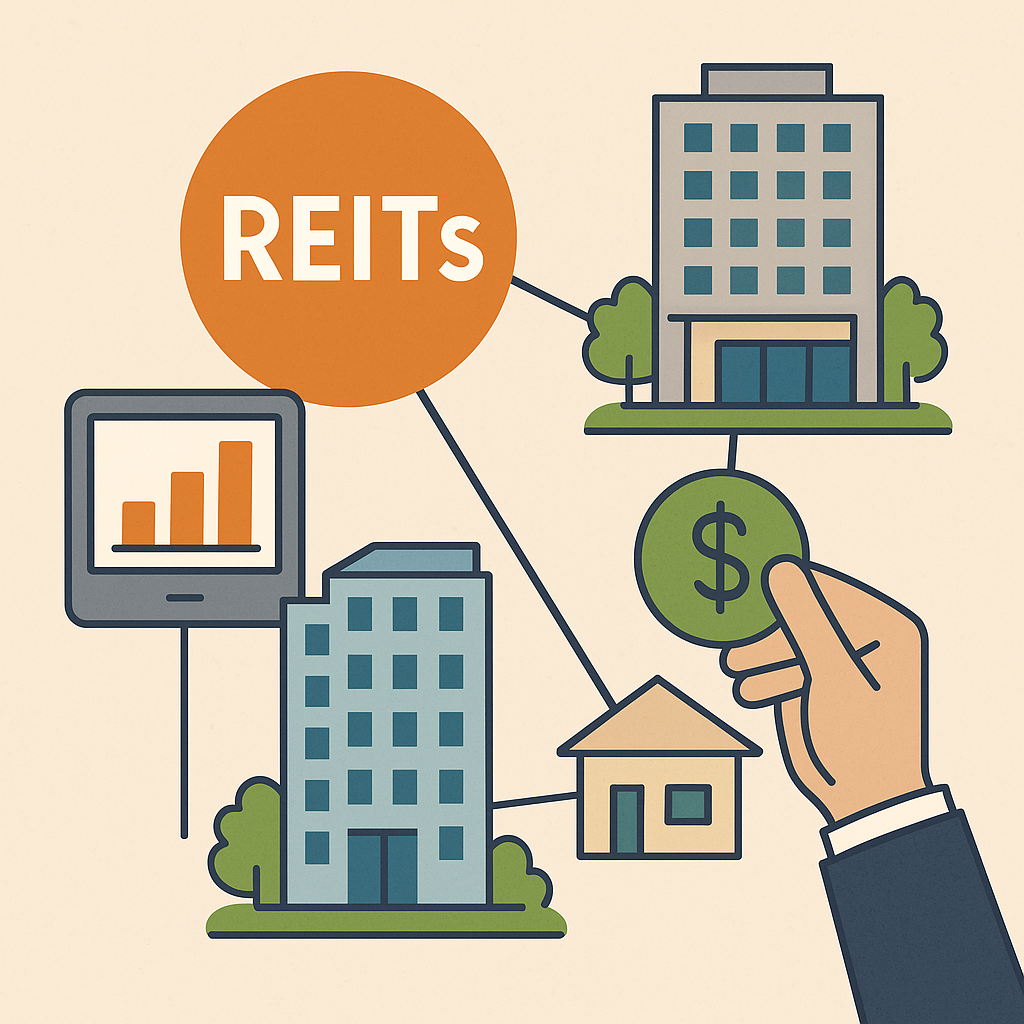 리츠(REITs)를 통한 소액 부동산 투자를 시각화한 이미지