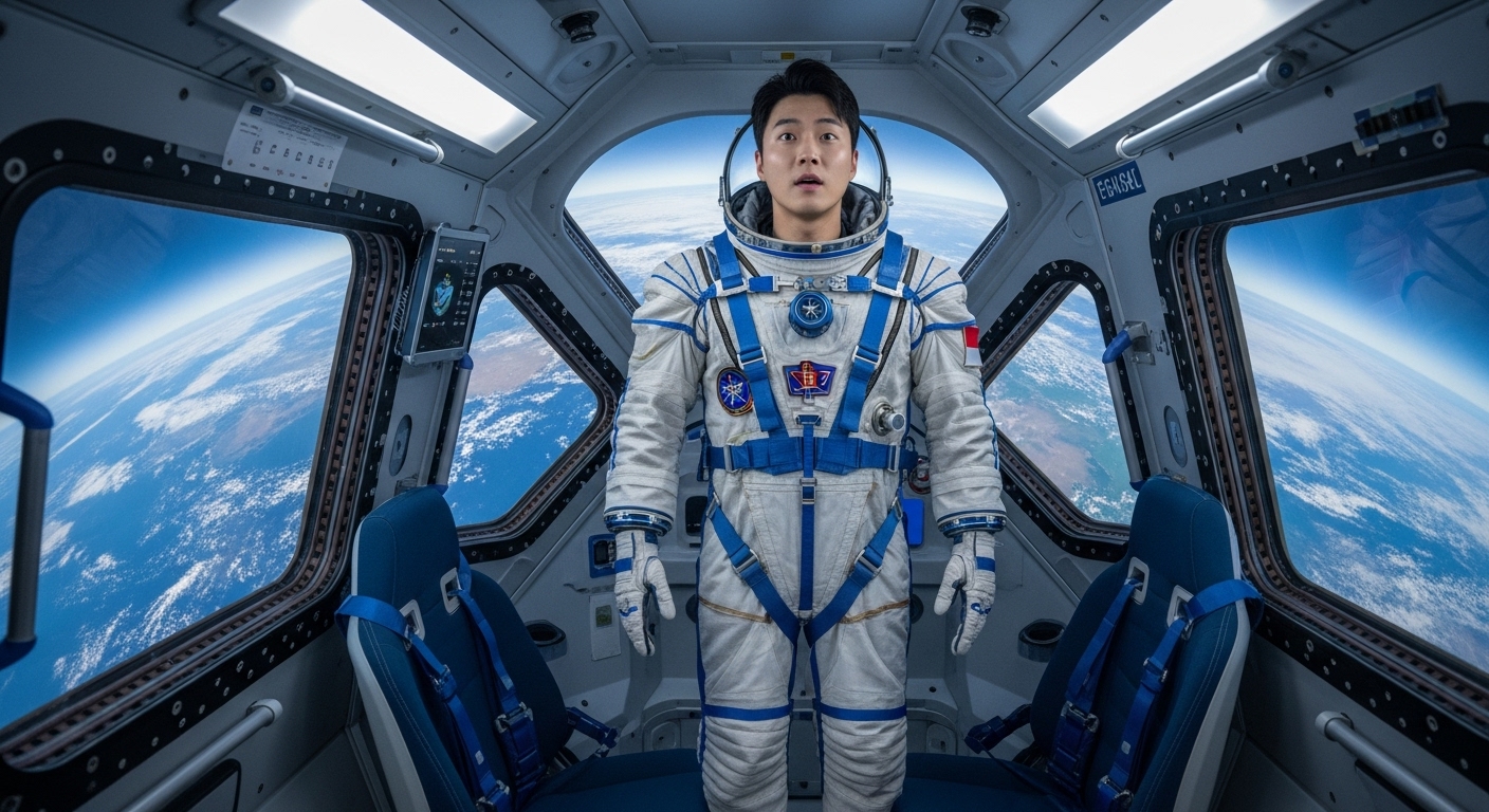 standing inside the cabin of a commercial suborbital spacecraft