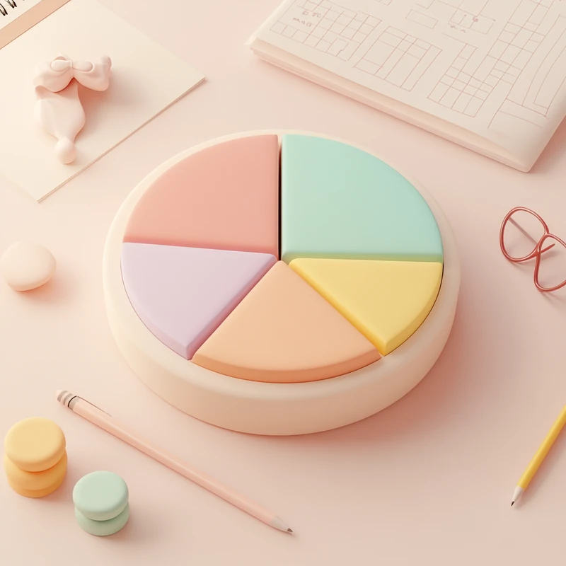 다양하게 분산된 연금 ETF 포트폴리오 비중을 원 그래프로 나타내어 초보자도 쉽게 이해할 수 있는 구성. 연금 ETF 포트폴리오, 자산 배분, 간단한 시각화, ETF 비중, 투자 분산에 관한 키워드 강점