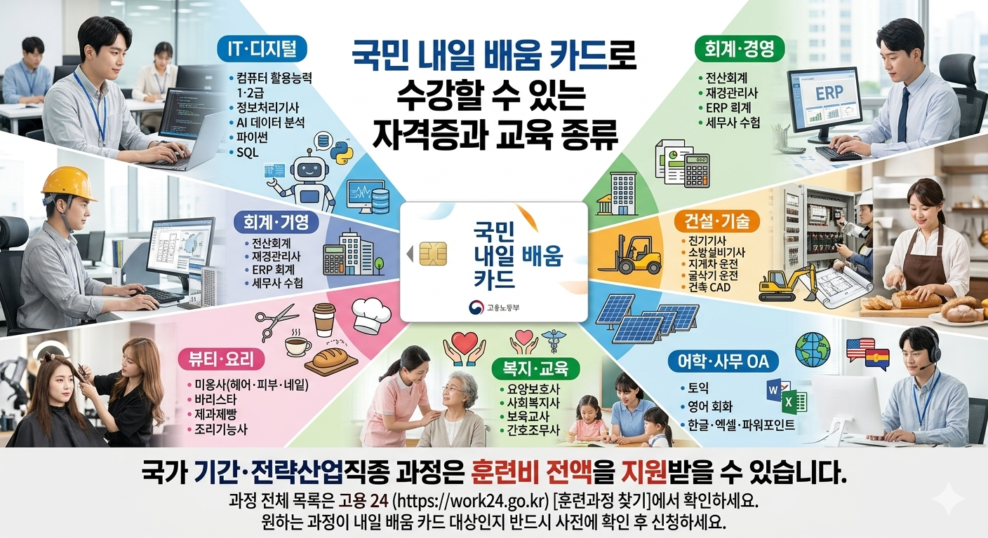 국민 내일 배움 카드로 수강 할 수 있는 자격증과 교육 종류