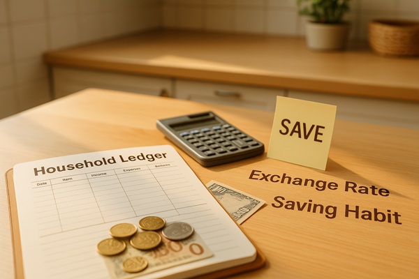Images related to household accounts, exchange rates, and savings