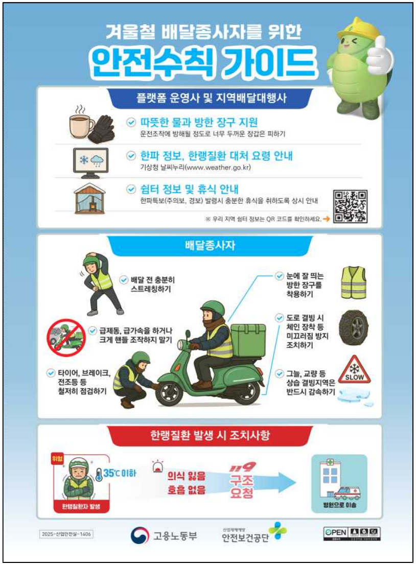 한파 안전 5대 수칙, 현장에서 바로 쓰는 법(출처:고용노동부)