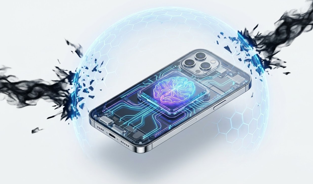 온디바이스 AI의 내부 데이터 연산 및 보안 강화 메커니즘 인포그래픽