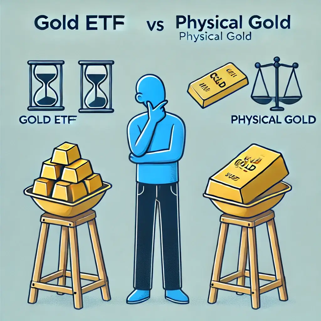 금 ETF와 실물 금 투자 옵션을 비교하는 사람