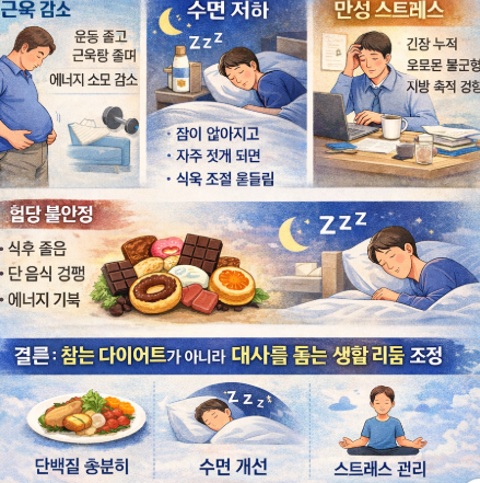 중년 이후 대사 변화를 이해하고 생활 리듬을 조정하는 모습