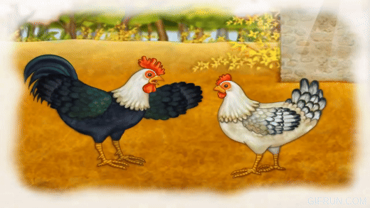 암탈과 수탉이 마당에 있는 그림