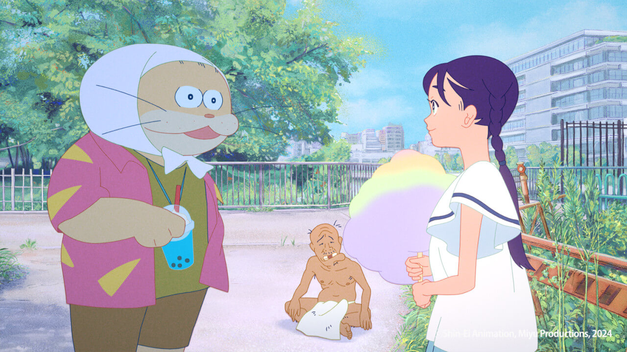 가난신을 사이에 두고 이야기하는 고스트캣 앙주와 카린