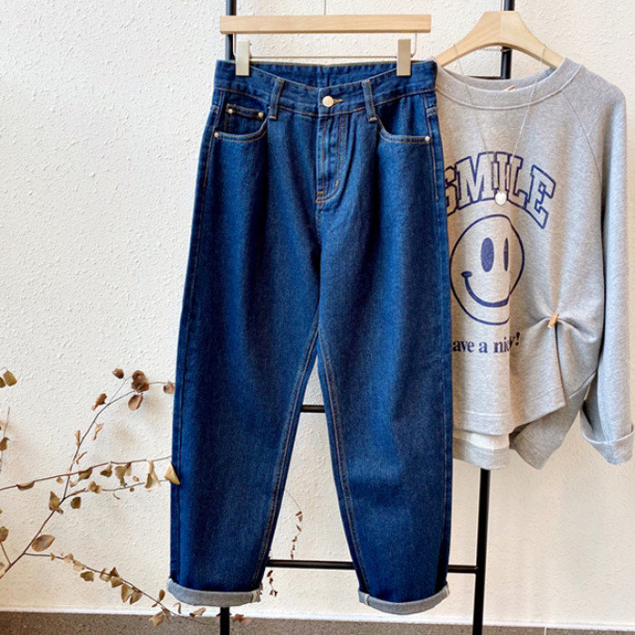 일리코 라크니 핀턱 배기 청바지 진청