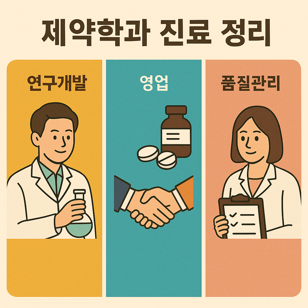 연구개발, 영업, 품질관리 분야를 설명하는 한국어 정보 이미지