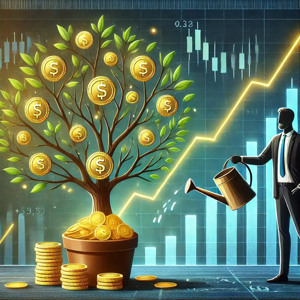 Conceptual illustration of long-term stock investing.