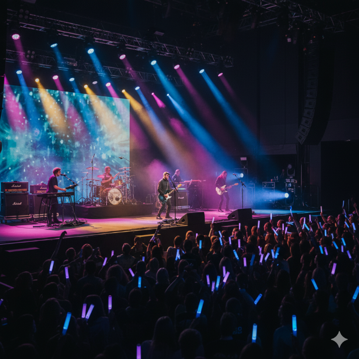콘서트 무대 조명 및 밴드 세션 이미지