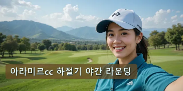 배경으로 산이 보이는 아라미르 cc 코스에 서있는 여성의 모습