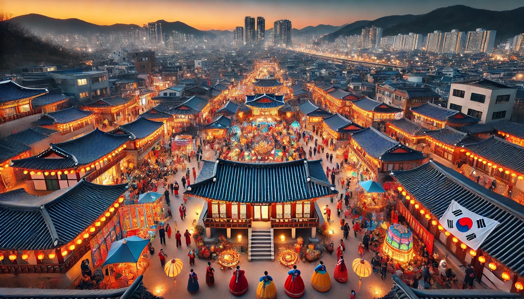 드론으로 설날풍경을 보았을때 예상되는 이미지