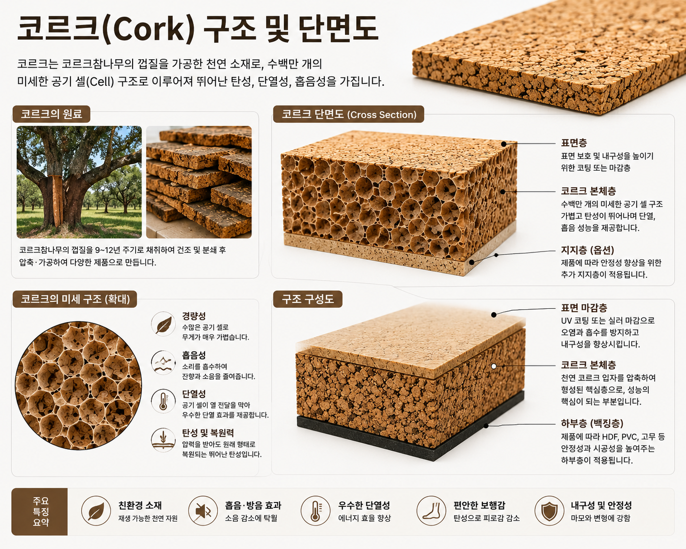 코르크 구조 및 단면도
