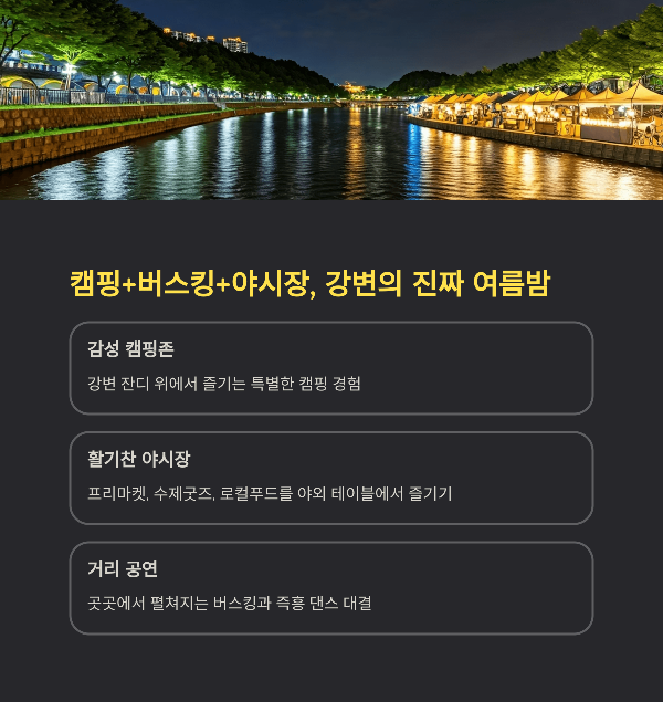 캠핑+버스킹+야시장, 강변의 진짜 여름밤