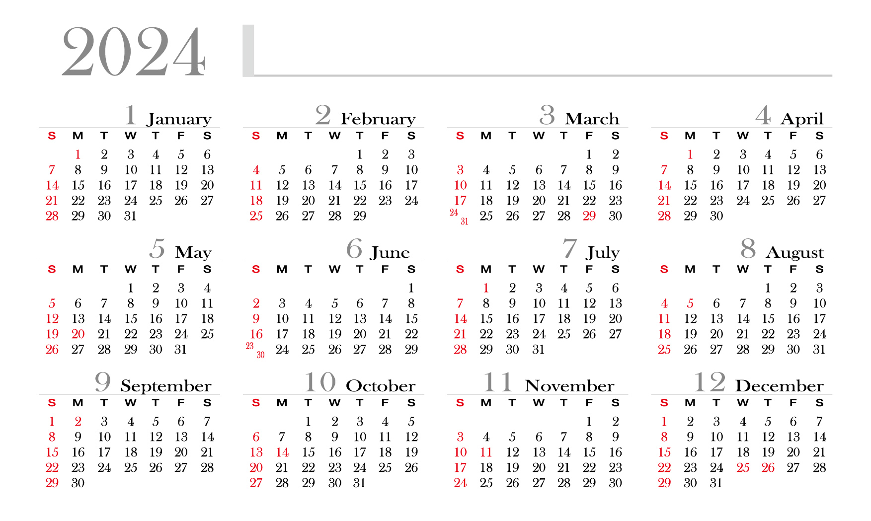 캐나다 2024년 달력