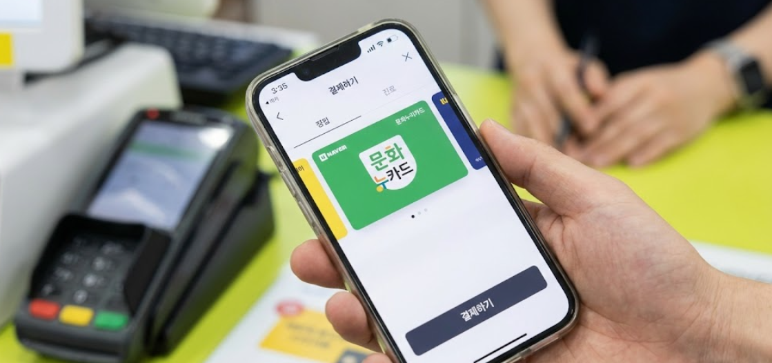 스마트폰에 문화누리카드를 등록해 간편결제를 이용하는 모습