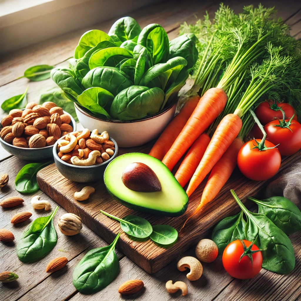시금치,토마토,아보카도,견과류,당근 이미지