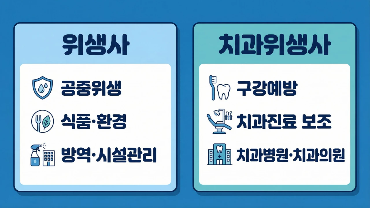 위생사와 치과위생사의 업무와 진출 방향 차이를 비교한 보조이미지