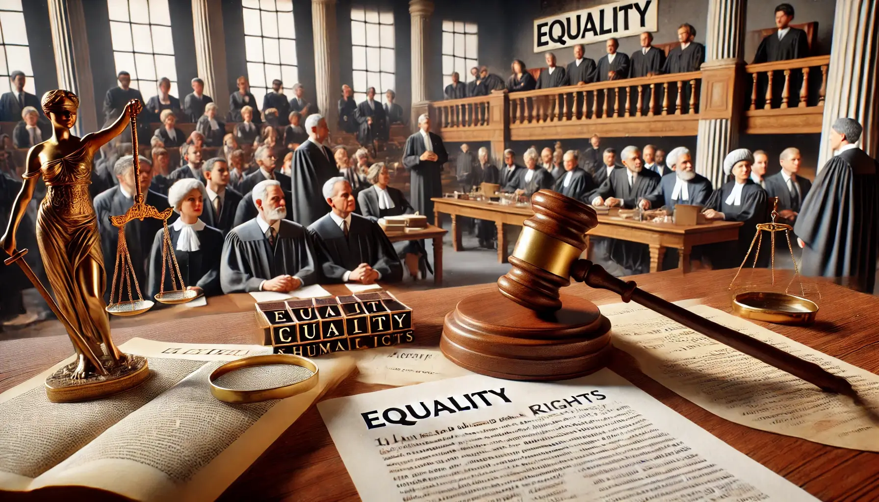 평등 실현에 있어서 법과 정책의 중요성을 보여주는 이미지