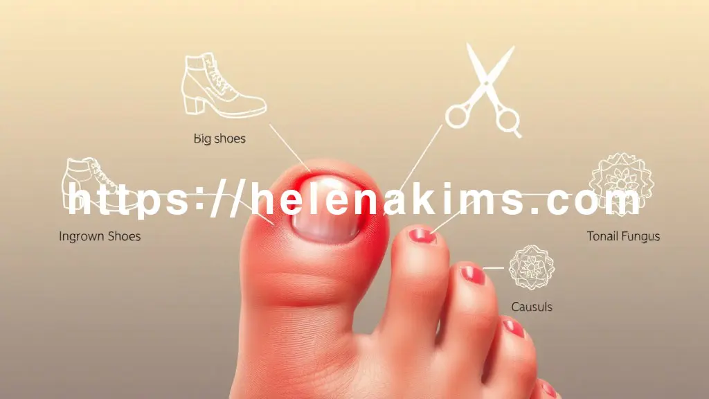 통증으로 붉게 부어오른 엄지발가락 내향성 발톱 이미지.