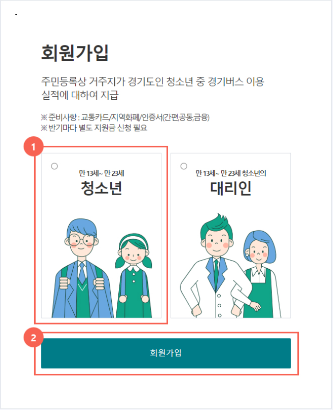 경기도-청소년-교통비-지원-회원가입-간편인증.공동인증.금융인증하기.방법안내